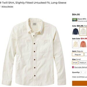 Mens LL BEAN Slim Fit Stretch Twill Shirt SMALL